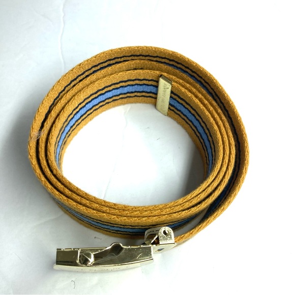 Tommy Hilfiger Canvas Ratchet Gold Buckle Belt yellow Blue Striped Ajustable - Picture 4 of 16